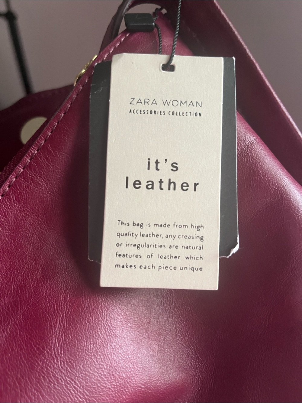 Zara Burgundy Leather Tote Bag - Picture 12 of 13